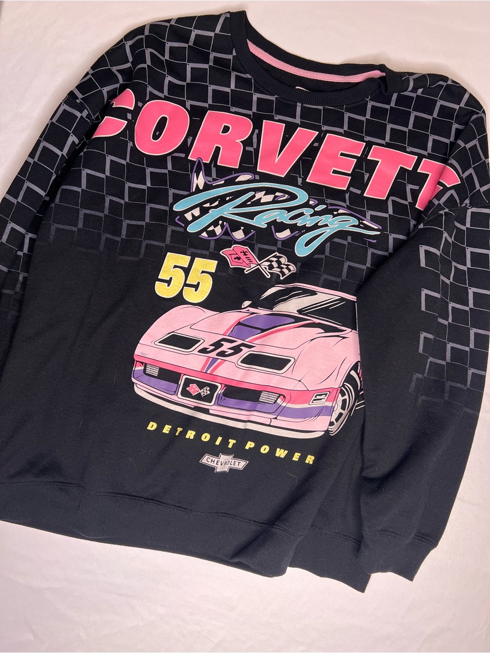 Hybrid Apparel Black Sweatshirt with Pink Racing Graphic